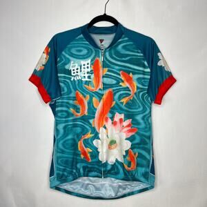 Retro Koi Fish Cycling Zip up Shirt Multicolor Size 2XL